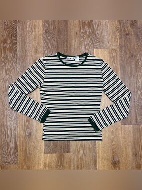 Derek Heart Cream, Black & Green Striped Long Sleeve Top